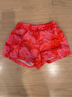 Old Navy Pink & Red Tropical Leaf Athletic Shorts